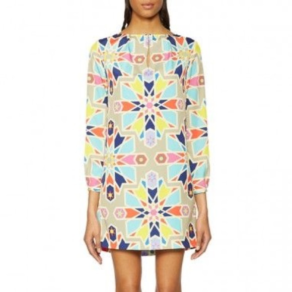 Mara Hoffman Kaleidoscope Multicolor Print Pleat Neck 3/4 Shift Dress Size Small - Picture 1 of 10